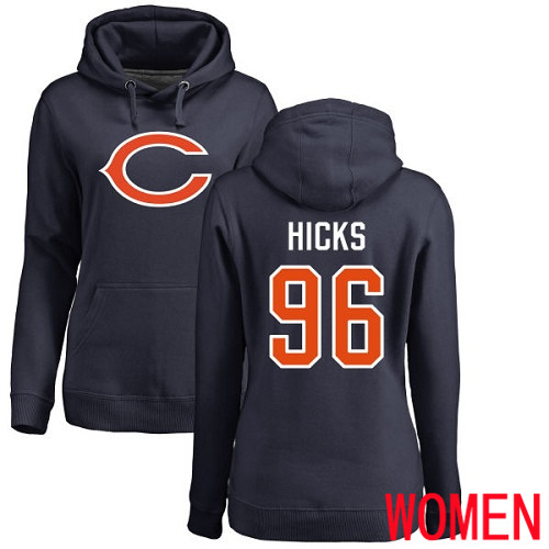 Chicago Bears Navy Blue Women Akiem Hicks Name and Number Logo NFL Football #96 Pullover Hoodie Sweatshirts->women nfl jersey->Women Jersey